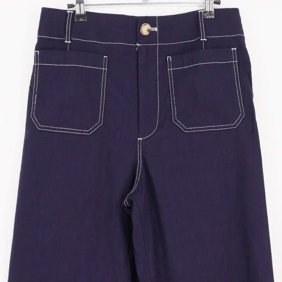 Maeve Women's The Colette Wide Leg Cropped Pants Size 30 Navy Contrast Stitch - Picture 2 of 7